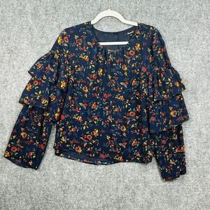 Madewell Blue Floral Ruffle Sleeve in Climbing Vine Blouse Shirt Top Size Large